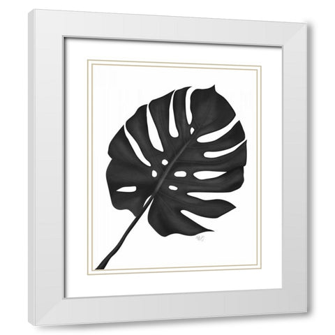 Monstera Leaf 1, Black On White White Modern Wood Framed Art Print with Double Matting by Fab Funky