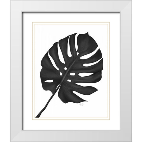 Monstera Leaf 1, Black On White White Modern Wood Framed Art Print with Double Matting by Fab Funky