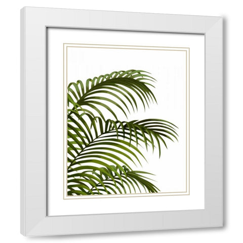 Palm Leaf 1, Green On White White Modern Wood Framed Art Print with Double Matting by Fab Funky