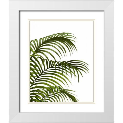 Palm Leaf 1, Green On White White Modern Wood Framed Art Print with Double Matting by Fab Funky