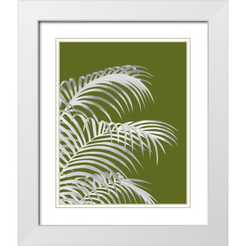 Palm Leaf 1, White On Green White Modern Wood Framed Art Print with Double Matting by Fab Funky