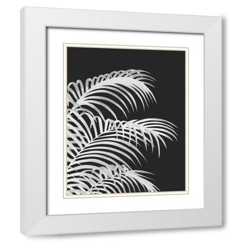 Palm Leaf 1, White On Black White Modern Wood Framed Art Print with Double Matting by Fab Funky