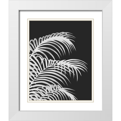 Palm Leaf 1, White On Black White Modern Wood Framed Art Print with Double Matting by Fab Funky