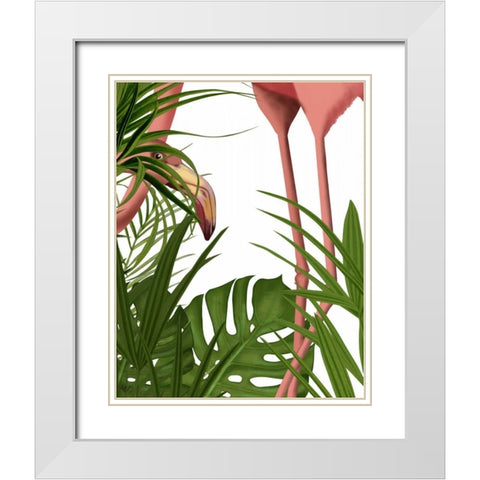 Flamingo Peering White Modern Wood Framed Art Print with Double Matting by Fab Funky