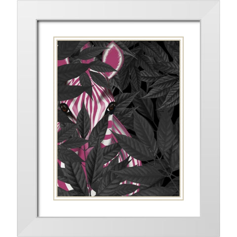 Zebra, Pink in Black Leaves White Modern Wood Framed Art Print with Double Matting by Fab Funky