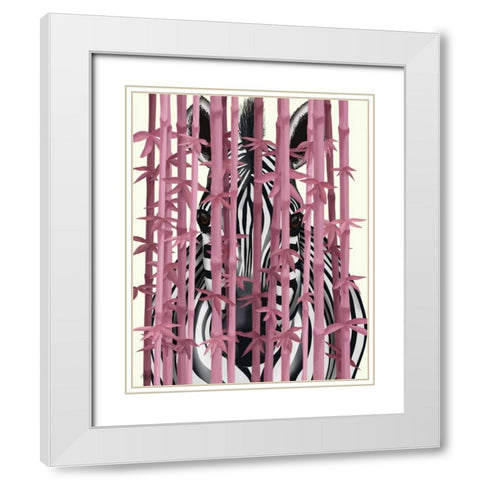 Pink Bamboo Zebra White Modern Wood Framed Art Print with Double Matting by Fab Funky