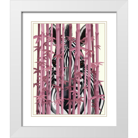 Pink Bamboo Zebra White Modern Wood Framed Art Print with Double Matting by Fab Funky