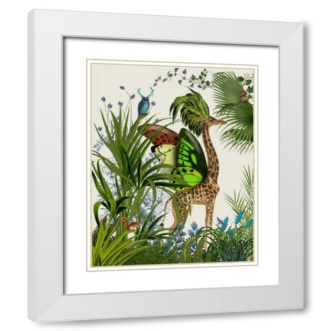 Tropical Giraffe 1 White Modern Wood Framed Art Print with Double Matting by Fab Funky