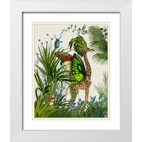 Tropical Giraffe 1 White Modern Wood Framed Art Print with Double Matting by Fab Funky
