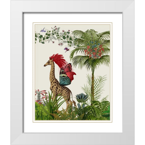 Tropical Giraffe 4 White Modern Wood Framed Art Print with Double Matting by Fab Funky