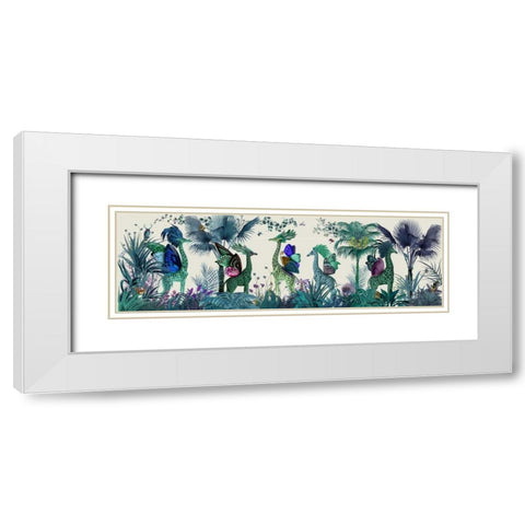 Tropical Giraffes, Blue White Modern Wood Framed Art Print with Double Matting by Fab Funky