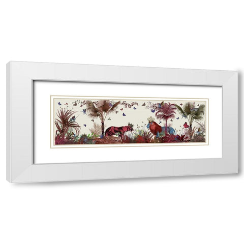 Tropical Lions, Red White Modern Wood Framed Art Print with Double Matting by Fab Funky