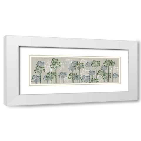 Floral Trees, French Blue and Moss White Modern Wood Framed Art Print with Double Matting by Fab Funky