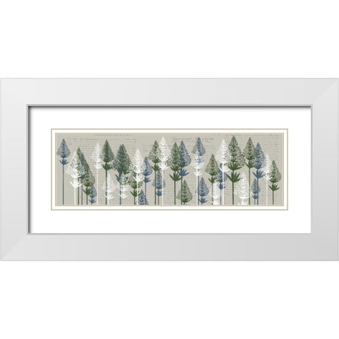 Leafy Pines, French Blue and Moss White Modern Wood Framed Art Print with Double Matting by Fab Funky