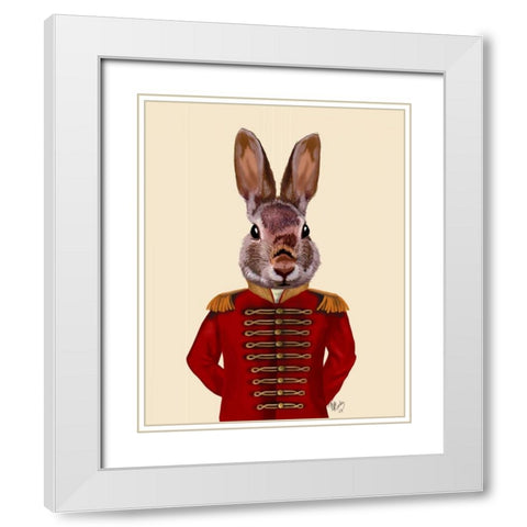 Military Rabbit in Red White Modern Wood Framed Art Print with Double Matting by Fab Funky