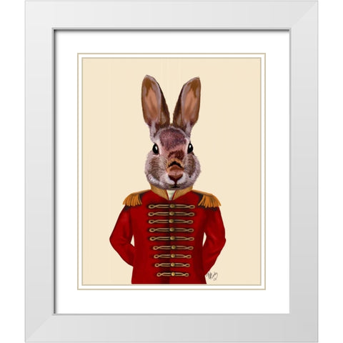Military Rabbit in Red White Modern Wood Framed Art Print with Double Matting by Fab Funky