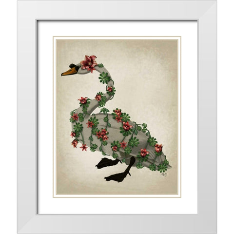 Bound Swan on cream White Modern Wood Framed Art Print with Double Matting by Fab Funky