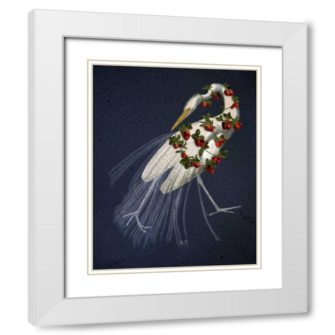 Bound White Heron on blue White Modern Wood Framed Art Print with Double Matting by Fab Funky