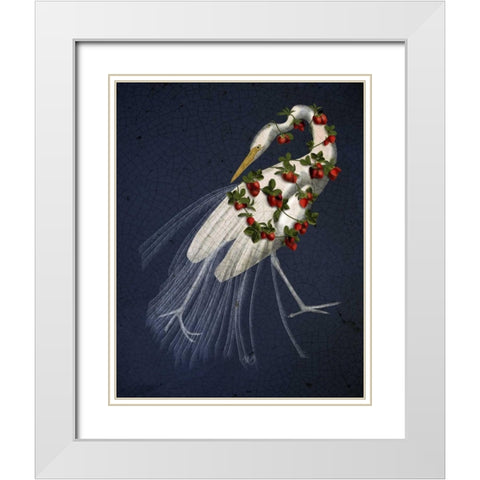 Bound White Heron on blue White Modern Wood Framed Art Print with Double Matting by Fab Funky