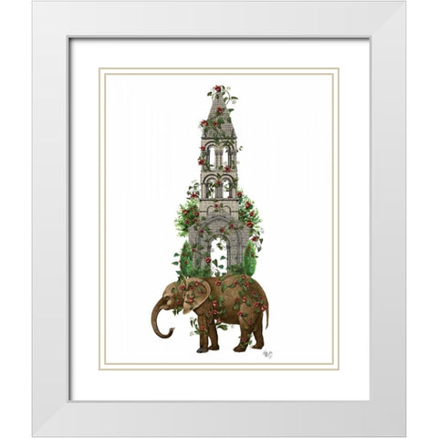 Elephant Tower White Modern Wood Framed Art Print with Double Matting by Fab Funky