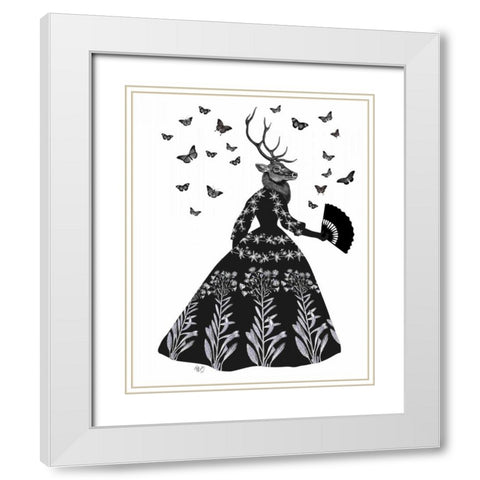 Black Deer White Modern Wood Framed Art Print with Double Matting by Fab Funky
