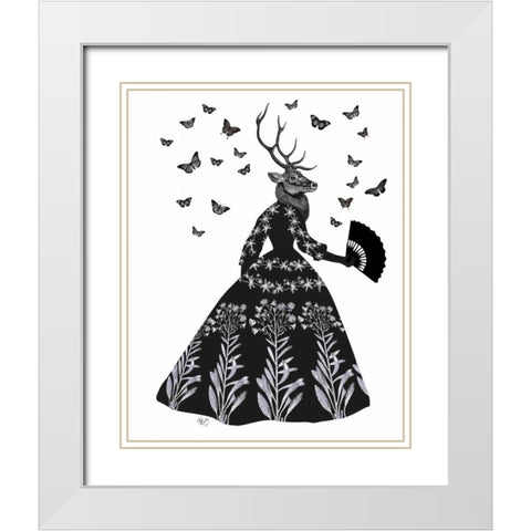Black Deer White Modern Wood Framed Art Print with Double Matting by Fab Funky