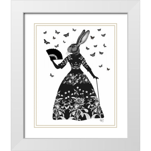 Black Rabbit White Modern Wood Framed Art Print with Double Matting by Fab Funky