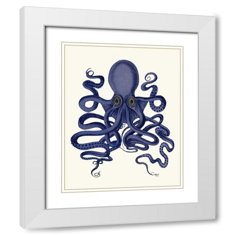 Octopus 9, Blue White Modern Wood Framed Art Print with Double Matting by Fab Funky