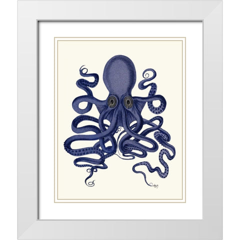 Octopus 9, Blue White Modern Wood Framed Art Print with Double Matting by Fab Funky