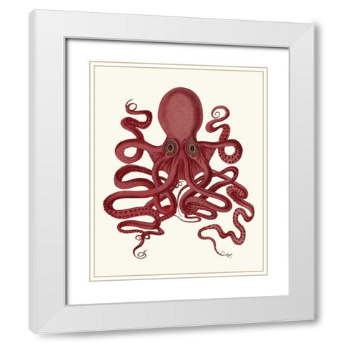 Octopus 9, Red White Modern Wood Framed Art Print with Double Matting by Fab Funky