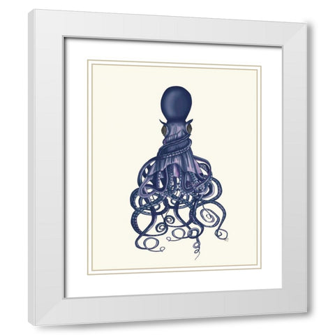 Octopus, Twisted Blue White Modern Wood Framed Art Print with Double Matting by Fab Funky