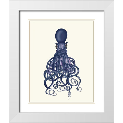 Octopus, Twisted Blue White Modern Wood Framed Art Print with Double Matting by Fab Funky