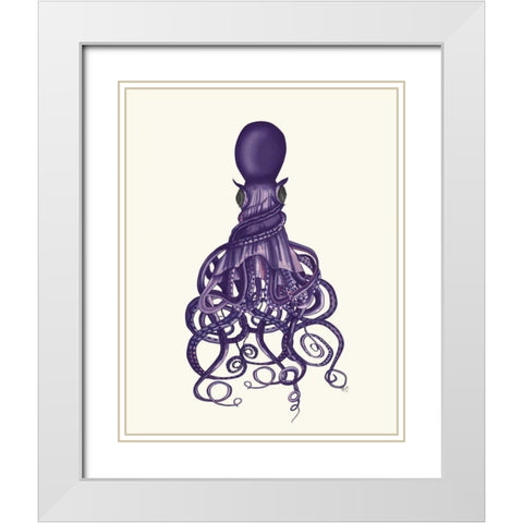 Octopus, Twisted Purple White Modern Wood Framed Art Print with Double Matting by Fab Funky