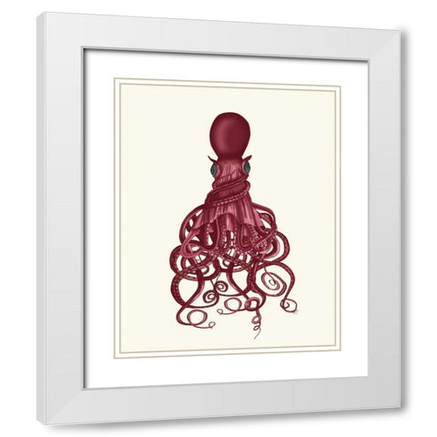 Octopus, Twisted Red White Modern Wood Framed Art Print with Double Matting by Fab Funky