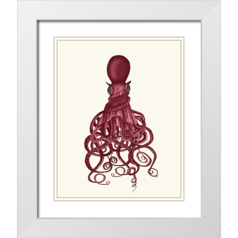 Octopus, Twisted Red White Modern Wood Framed Art Print with Double Matting by Fab Funky
