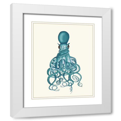 Octopus, Twisted Teal White Modern Wood Framed Art Print with Double Matting by Fab Funky