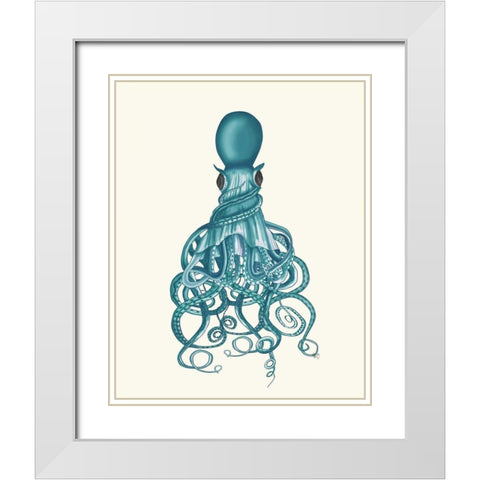 Octopus, Twisted Teal White Modern Wood Framed Art Print with Double Matting by Fab Funky