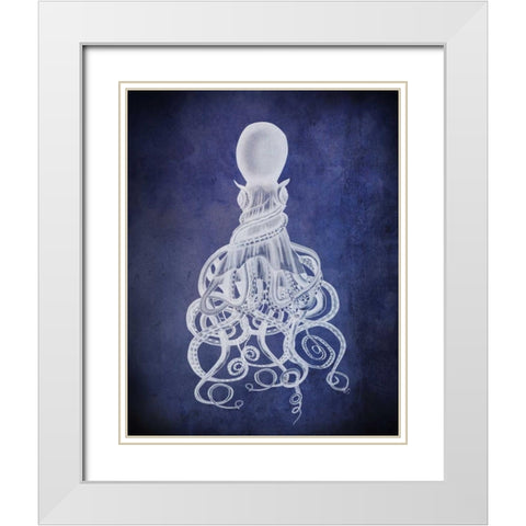 Octopus, Twisted White on Blue White Modern Wood Framed Art Print with Double Matting by Fab Funky