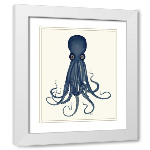 Octopus 8, Blue White Modern Wood Framed Art Print with Double Matting by Fab Funky