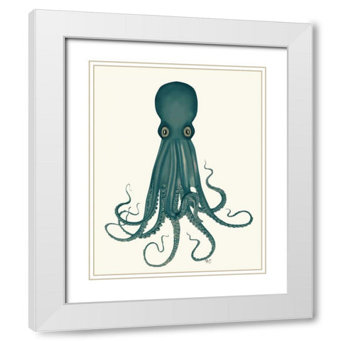 Octopus 8, Green White Modern Wood Framed Art Print with Double Matting by Fab Funky