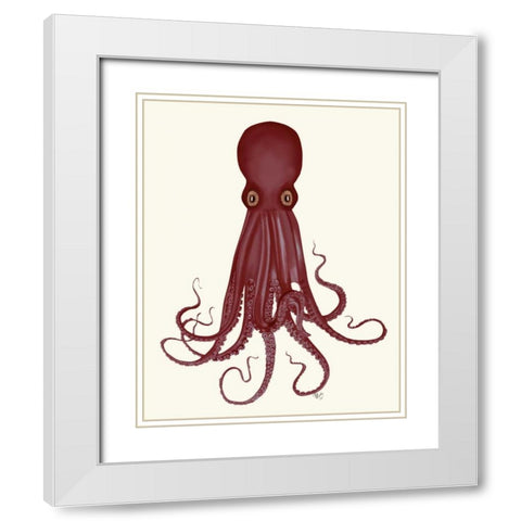 Octopus 8, Red White Modern Wood Framed Art Print with Double Matting by Fab Funky