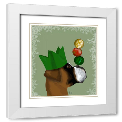 Boxer, Party Trick Baubles White Modern Wood Framed Art Print with Double Matting by Fab Funky