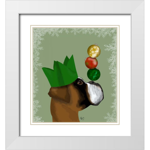 Boxer, Party Trick Baubles White Modern Wood Framed Art Print with Double Matting by Fab Funky