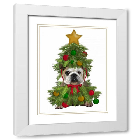 English Bulldog, Christmas Tree Costume White Modern Wood Framed Art Print with Double Matting by Fab Funky