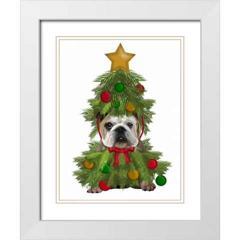 English Bulldog, Christmas Tree Costume White Modern Wood Framed Art Print with Double Matting by Fab Funky