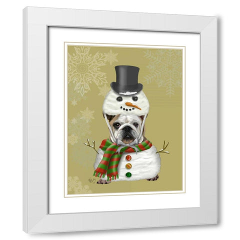 English Bulldog, Snowman Costume White Modern Wood Framed Art Print with Double Matting by Fab Funky