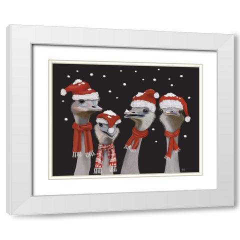 Ostrich, Christmas Gals White Modern Wood Framed Art Print with Double Matting by Fab Funky