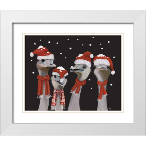 Ostrich, Christmas Gals White Modern Wood Framed Art Print with Double Matting by Fab Funky