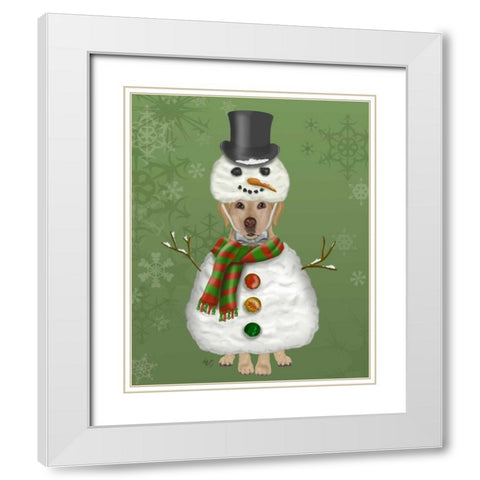 Yellow Labrador, Snowman Costume White Modern Wood Framed Art Print with Double Matting by Fab Funky