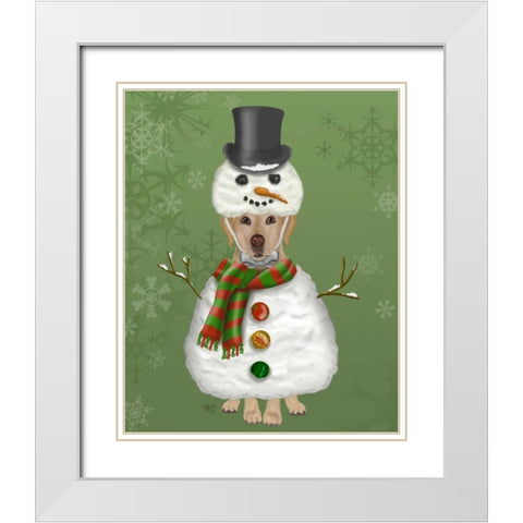 Yellow Labrador, Snowman Costume White Modern Wood Framed Art Print with Double Matting by Fab Funky